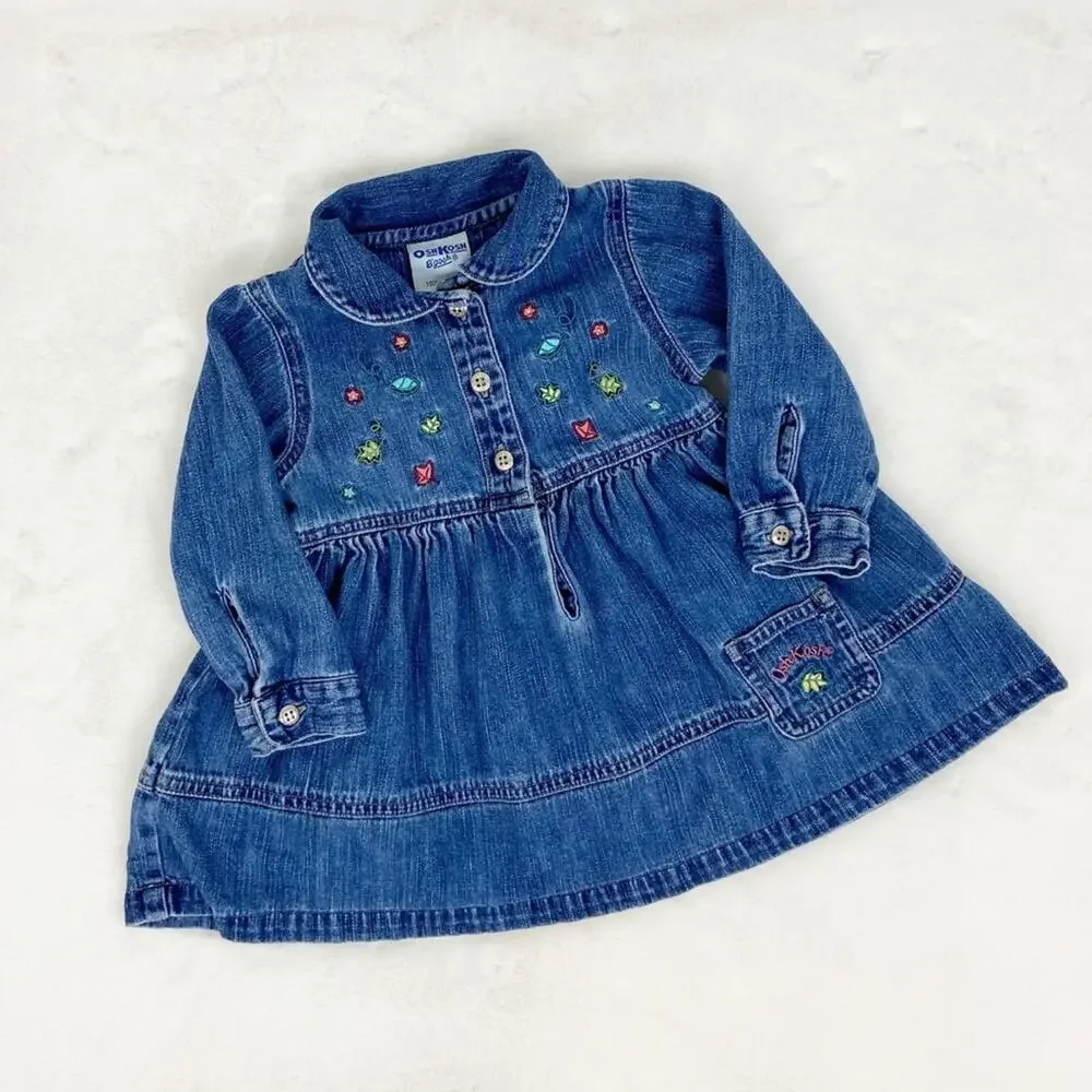 Oshkosh B’Gosh Vintage Long Sleeve Denim Dress 18M